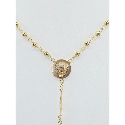 14K Yellow Gold Religious Rosary Cross Link Chain Necklace