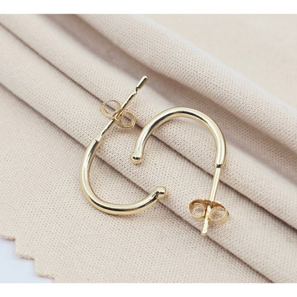 14K Yellow Gold Half Crescent Hoop Stud Earrings