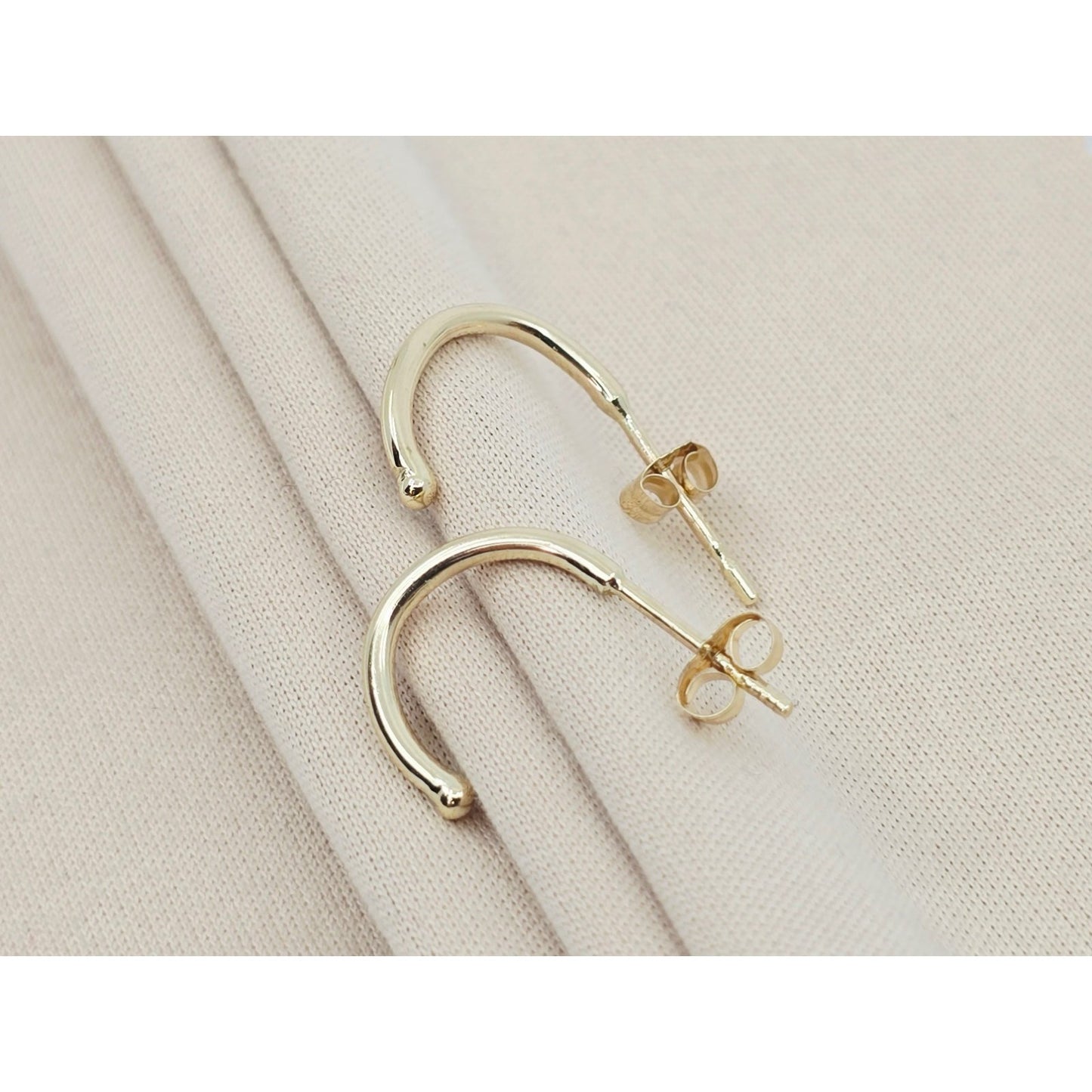 14K Yellow Gold Half Crescent Hoop Stud Earrings