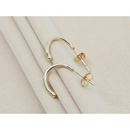 14K Yellow Gold Half Crescent Hoop Stud Earrings