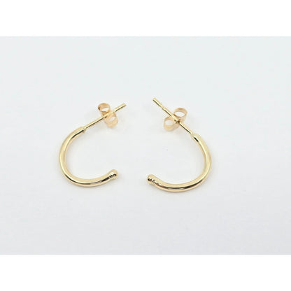 14K Yellow Gold Half Crescent Hoop Stud Earrings