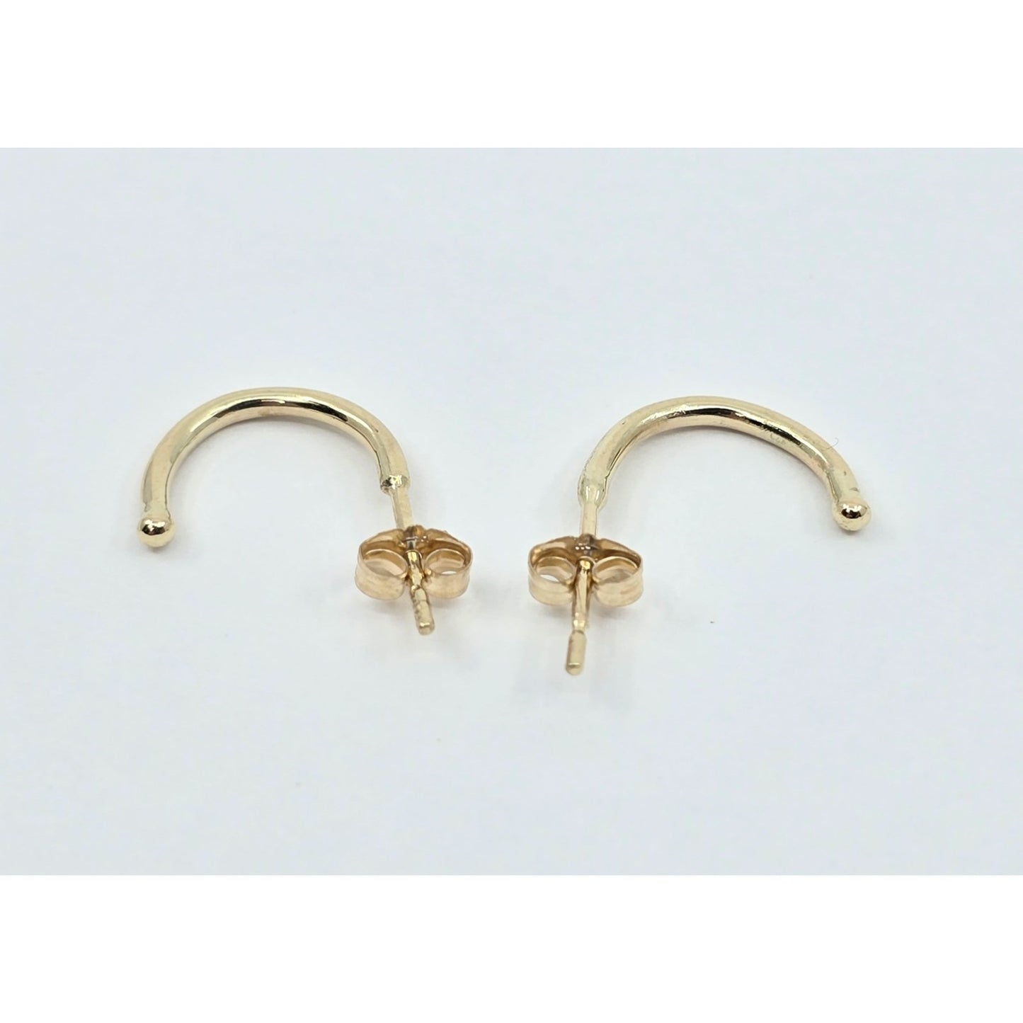 14K Yellow Gold Half Crescent Hoop Stud Earrings