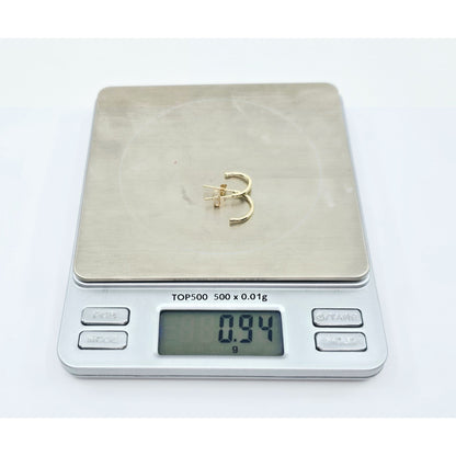 14K Yellow Gold Half Crescent Hoop Stud Earrings
