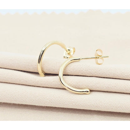 14K Yellow Gold Half Crescent Hoop Stud Earrings