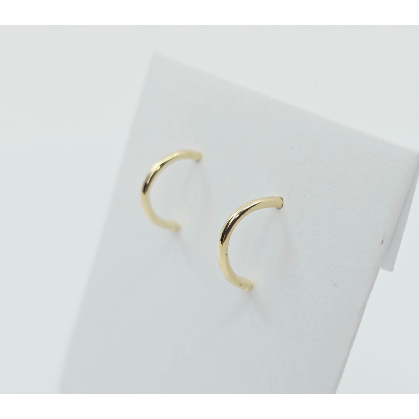 14K Yellow Gold Half Crescent Hoop Stud Earrings