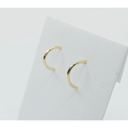14K Yellow Gold Half Crescent Hoop Stud Earrings