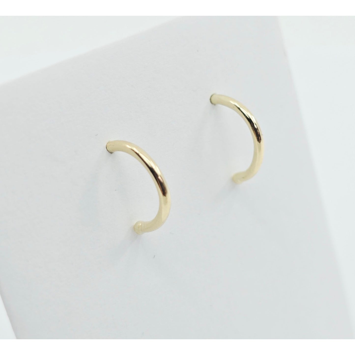 14K Yellow Gold Half Crescent Hoop Stud Earrings