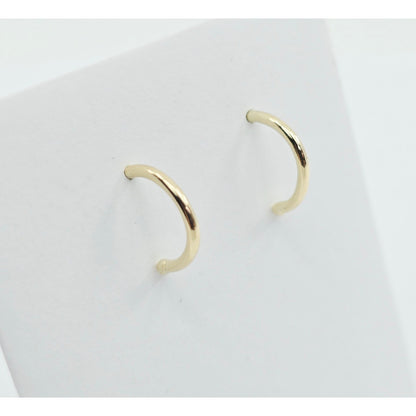 14K Yellow Gold Half Crescent Hoop Stud Earrings