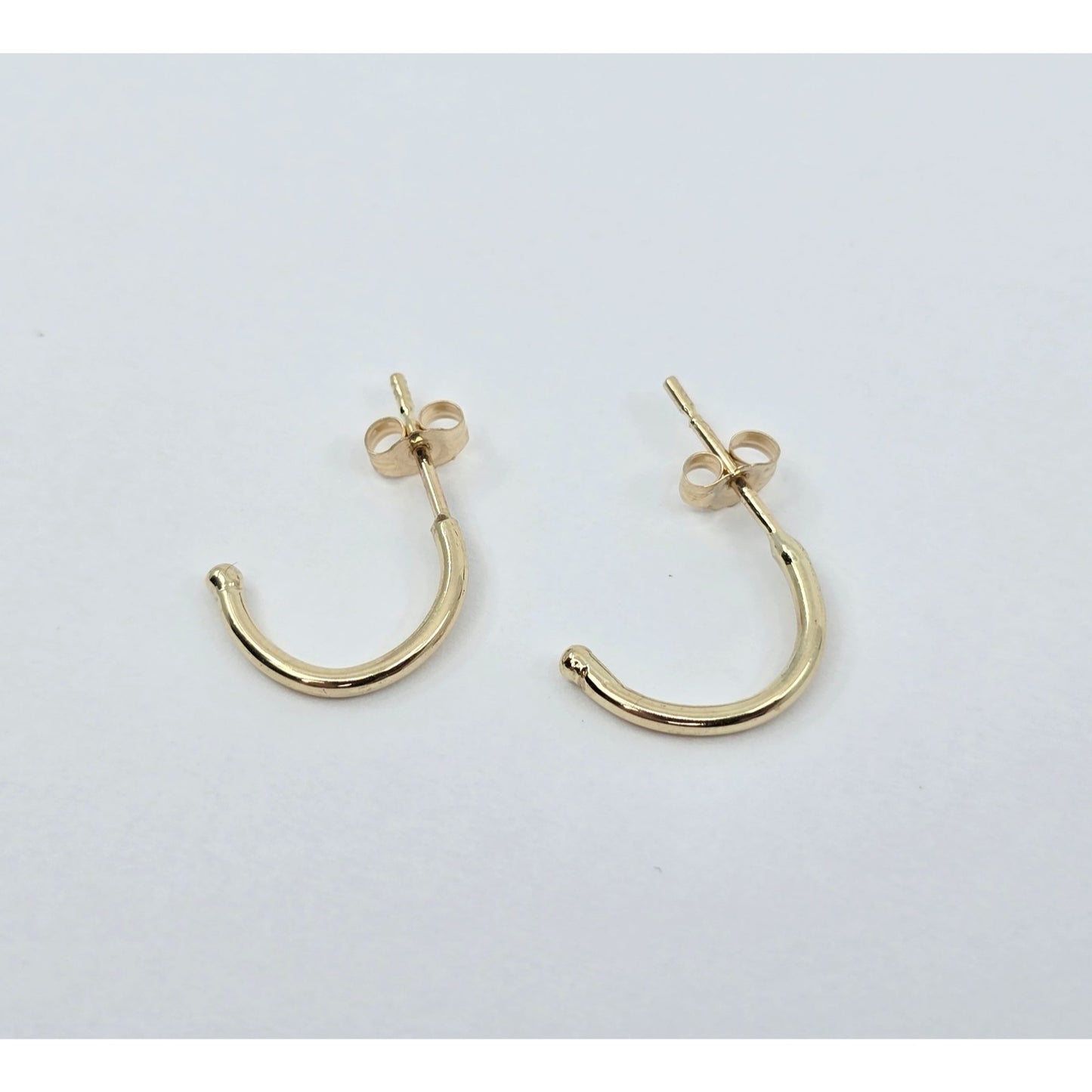 14K Yellow Gold Half Crescent Hoop Stud Earrings