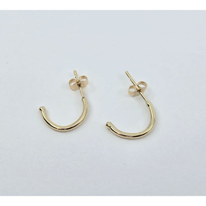 14K Yellow Gold Half Crescent Hoop Stud Earrings