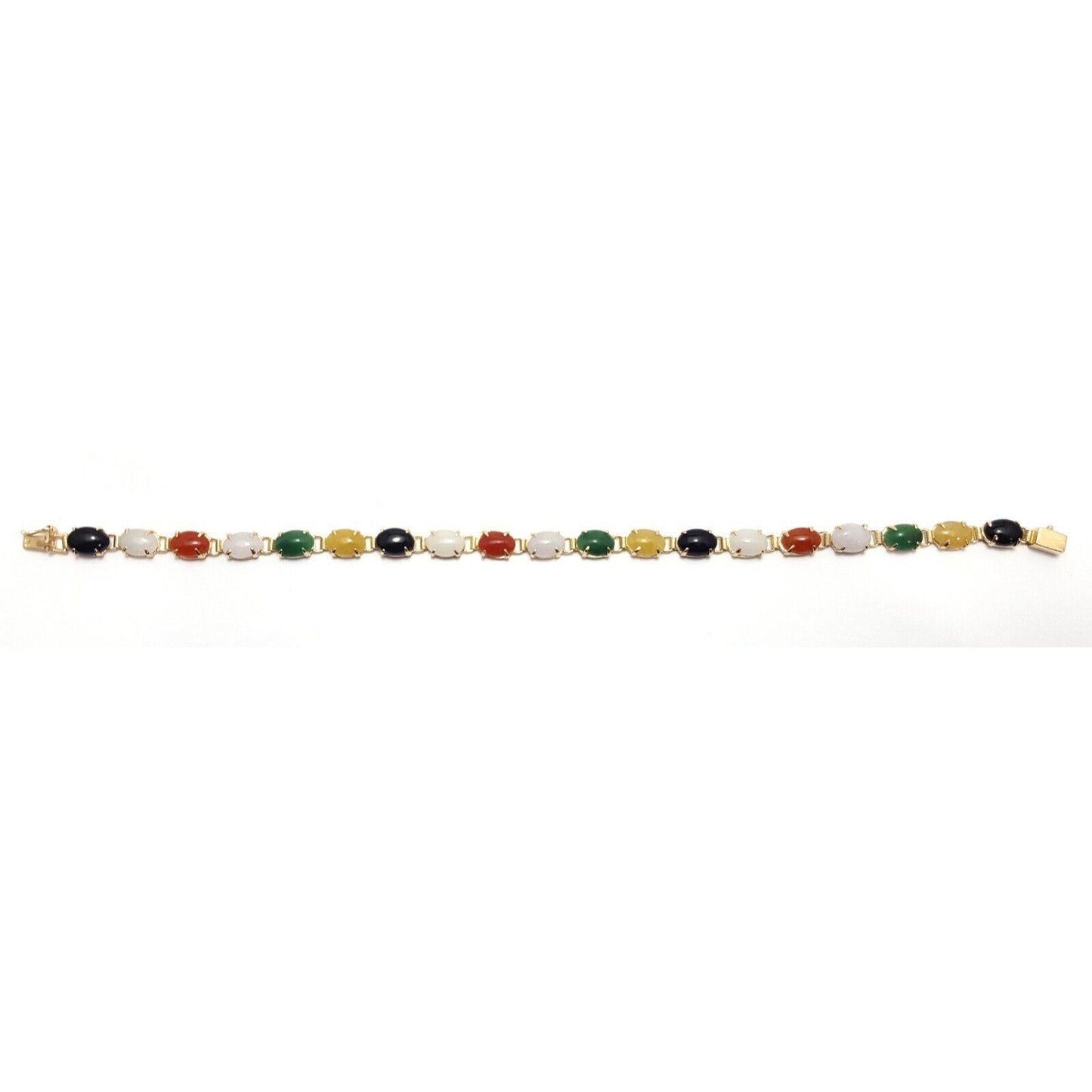 14K Solid Yellow Gold Multi Color Gemstone Tennis Bracelet