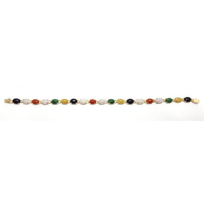 14K Solid Yellow Gold Multi Color Gemstone Tennis Bracelet