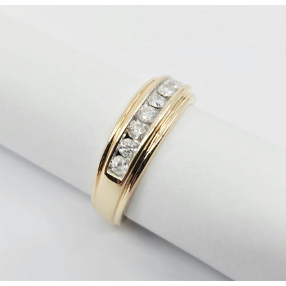 10K Yellow Gold Single Row Diamond Wedding Band Ring