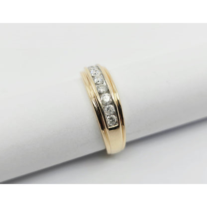 10K Yellow Gold Single Row Diamond Wedding Band Ring