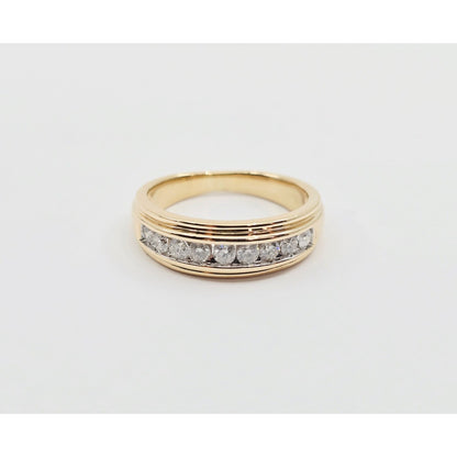 10K Yellow Gold Single Row Diamond Wedding Band Ring