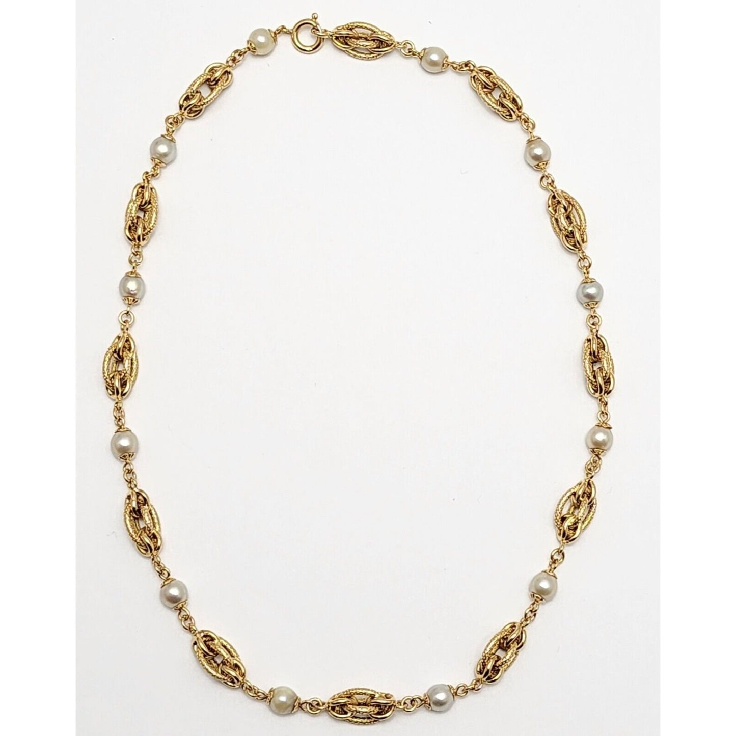 18K Yellow Gold Pearl Link Chain Necklace