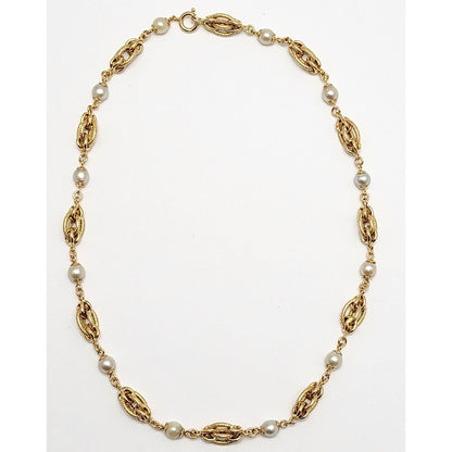 18K Yellow Gold Pearl Link Chain Necklace