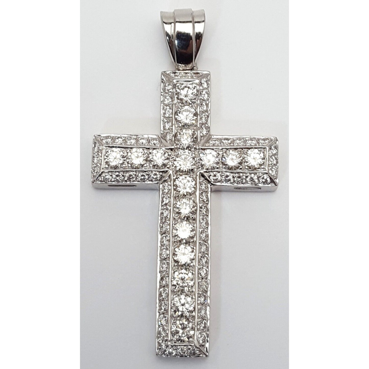 14K Solid White Gold Diamond Cross Pendant Charm 7.65ct