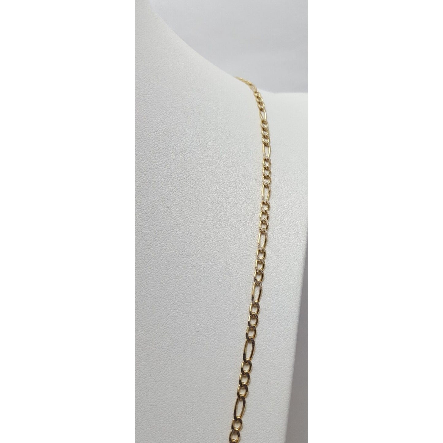 14K Two Tone Gold Diamond Cut Figaro Link Chain Necklace