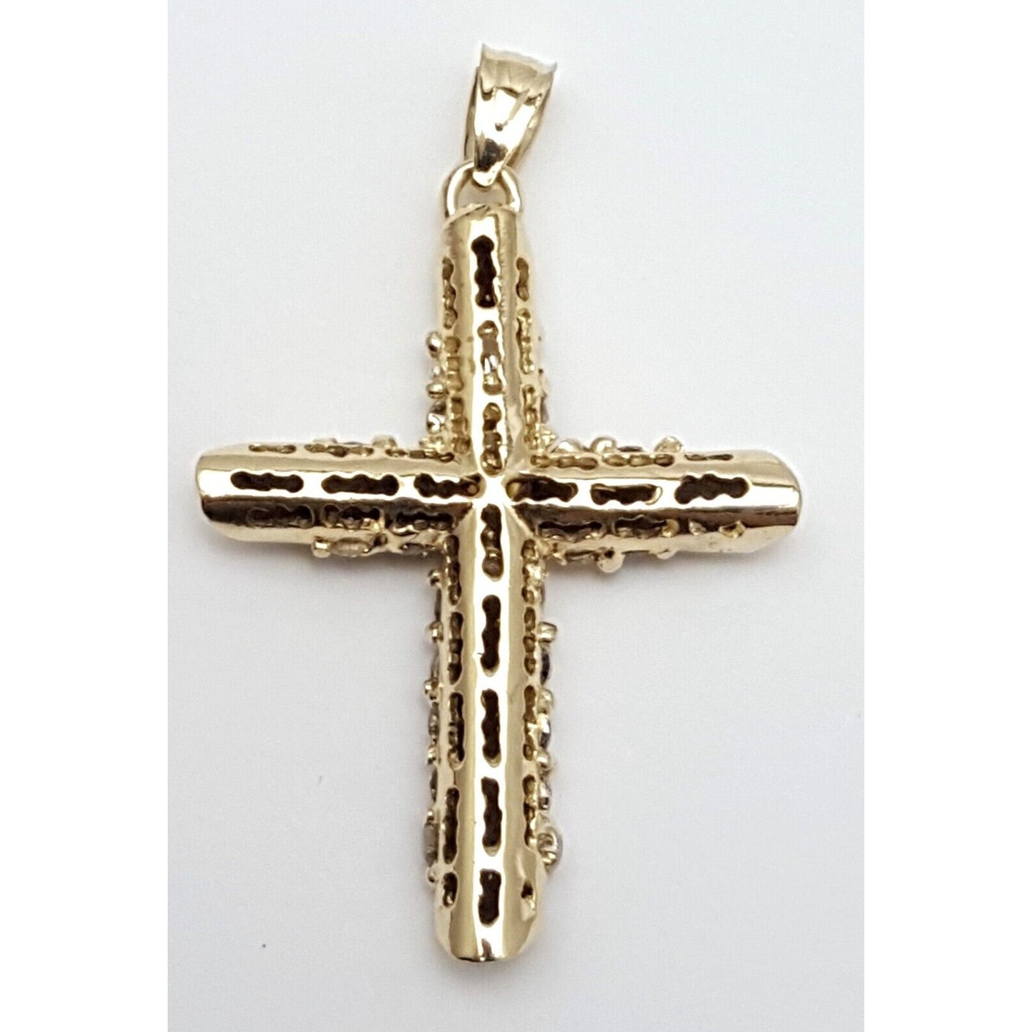 14K Solid Yellow Gold Religious Cubic Zirconia Cross Charm Pendant