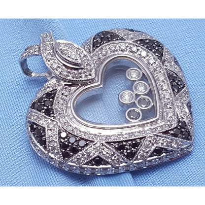 18K Solid White Gold Ladies Moving Diamond Heart Charm Pendant