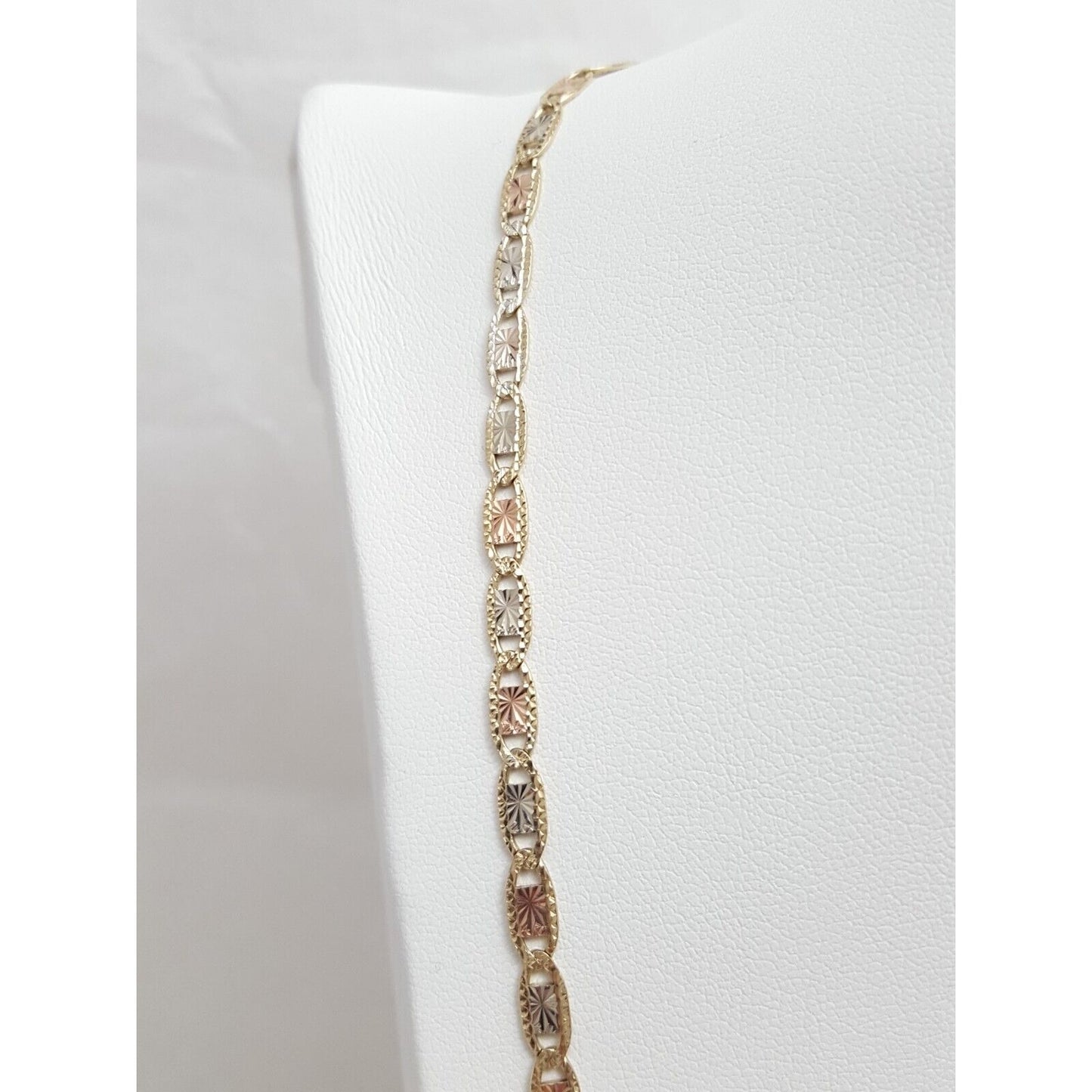 10K Tri Tone Gold Diamond Cut Link Chain Necklace