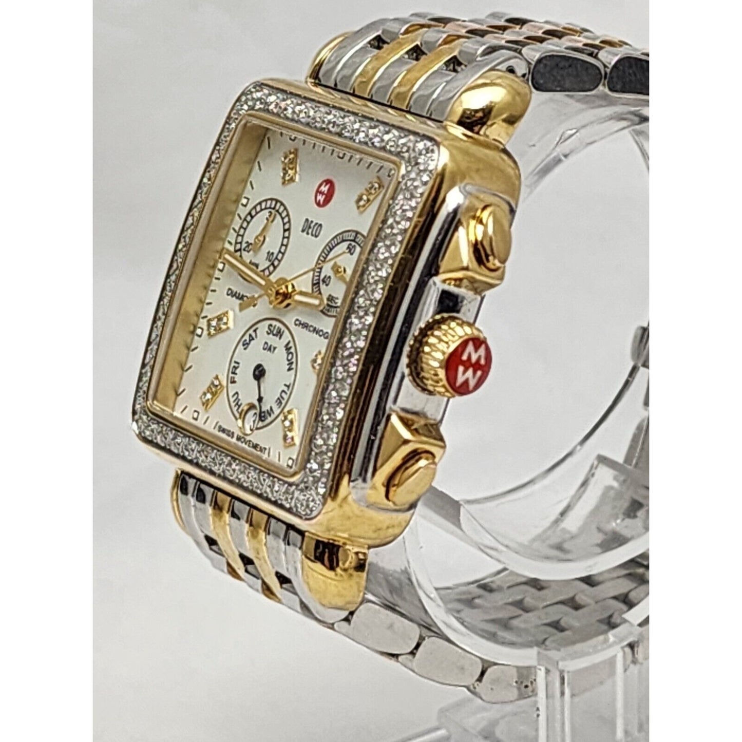 Michele Deco Diamond Bezel Square Face Two Tone 0.66ct Ladies Watch MW06P01C5046