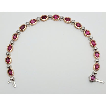 14K Solid Multi Tone Gold Ruby & Diamond Tennis Link Bracelet