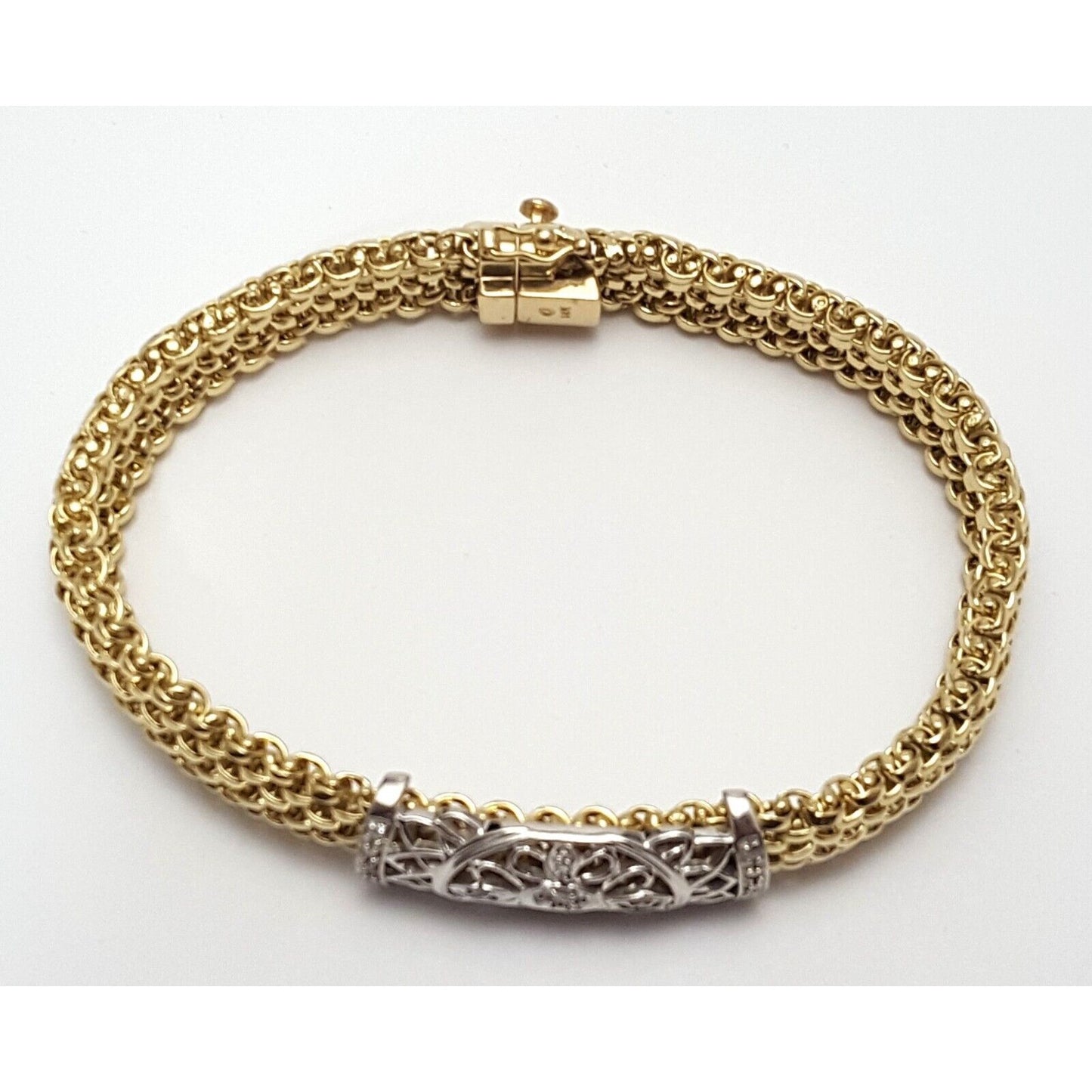 14K Multi Tone Gold Mesh Diamond Link Bracelet