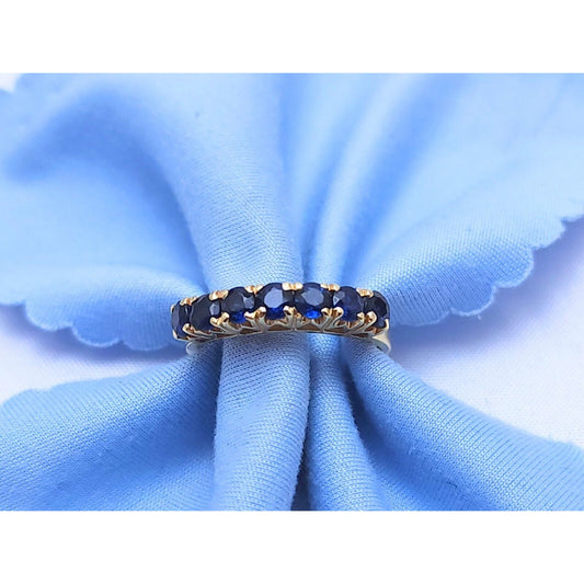 14K Yellow Gold Single Row Round Sapphire Ring