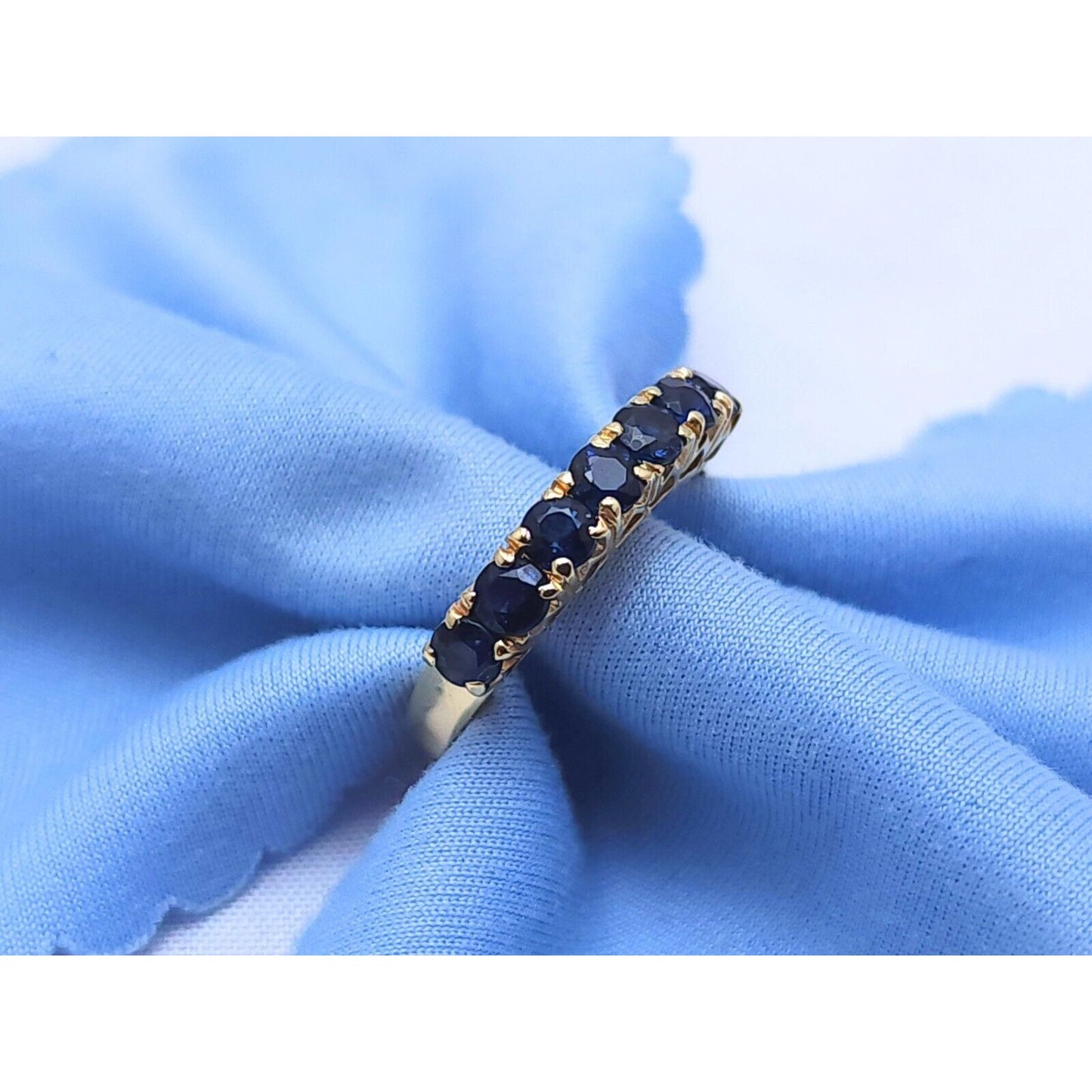 14K Yellow Gold Single Row Round Sapphire Ring