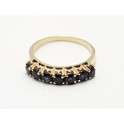 14K Yellow Gold Single Row Round Sapphire Ring