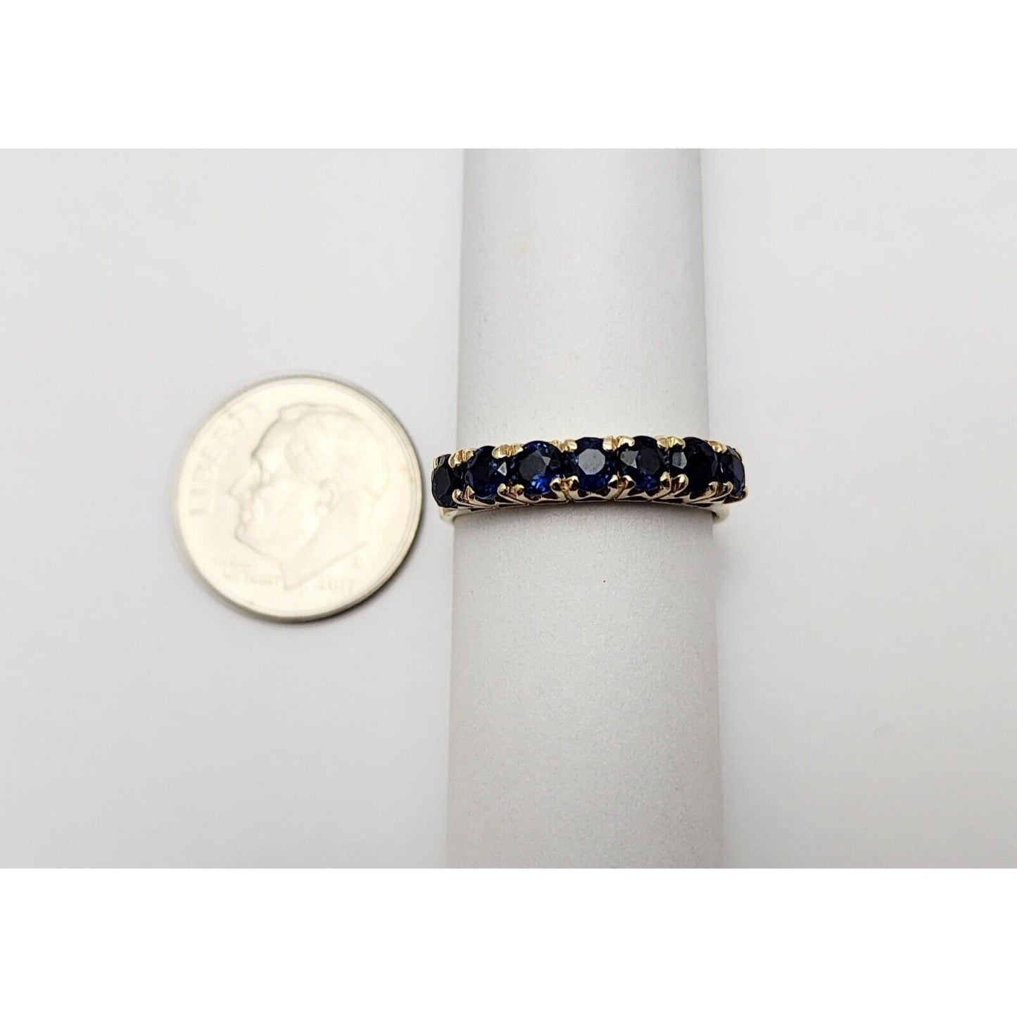 14K Yellow Gold Single Row Round Sapphire Ring