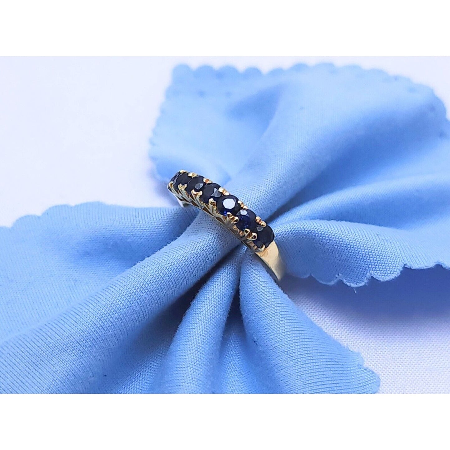 14K Yellow Gold Single Row Round Sapphire Ring