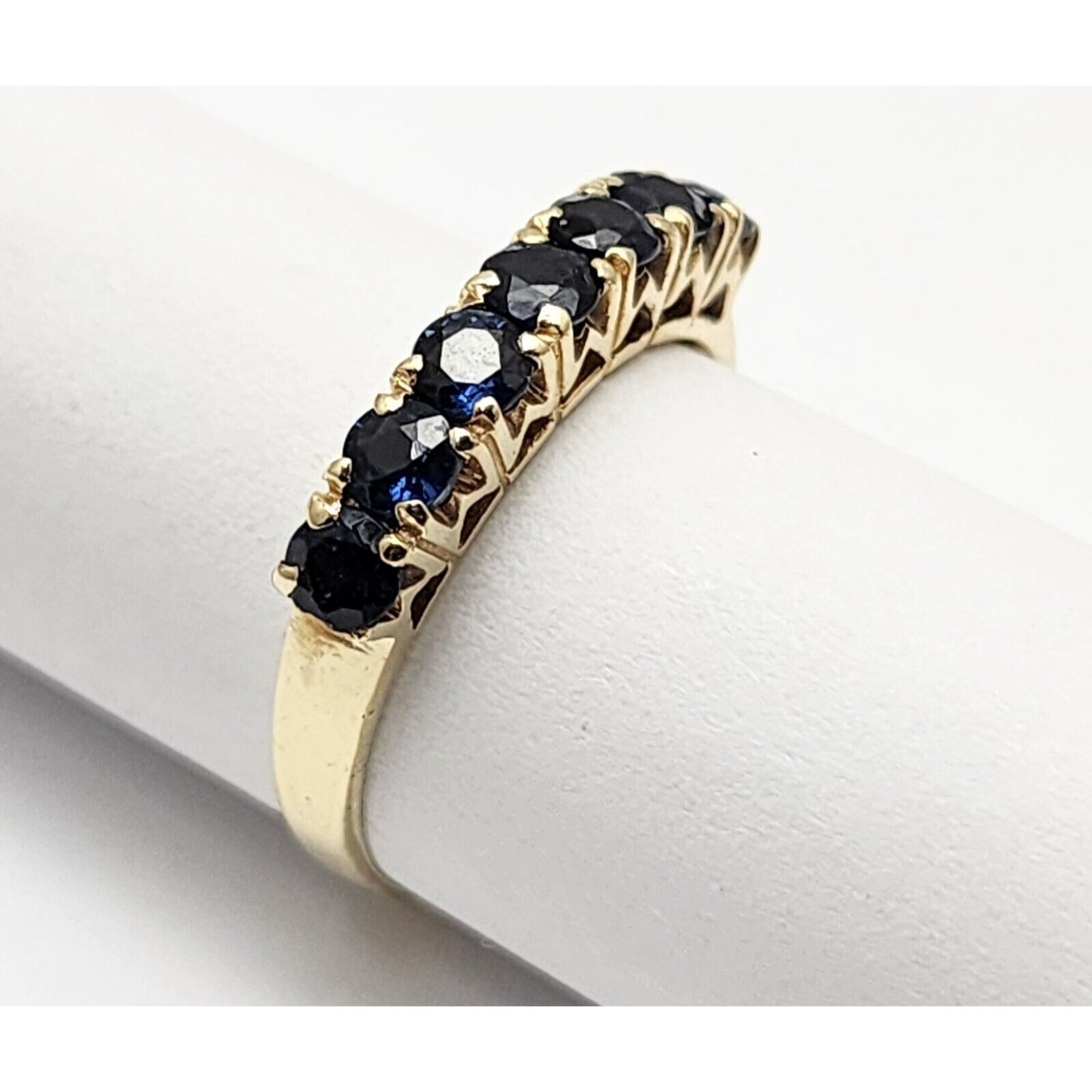 14K Yellow Gold Single Row Round Sapphire Ring