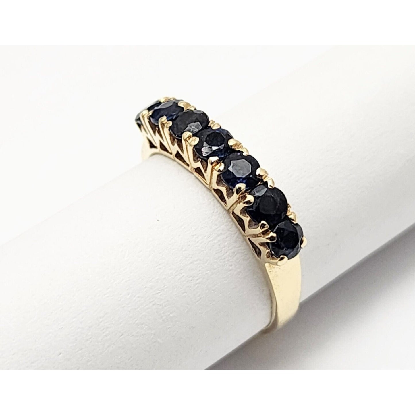 14K Yellow Gold Single Row Round Sapphire Ring