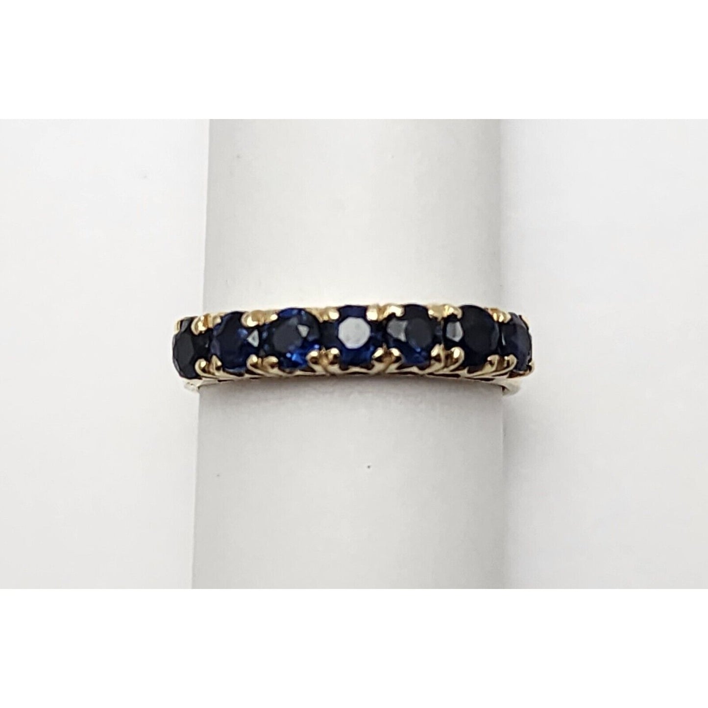 14K Yellow Gold Single Row Round Sapphire Ring