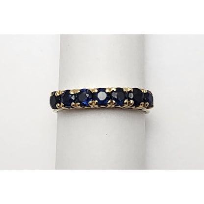 14K Yellow Gold Single Row Round Sapphire Ring