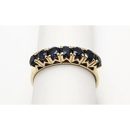 14K Yellow Gold Single Row Round Sapphire Ring