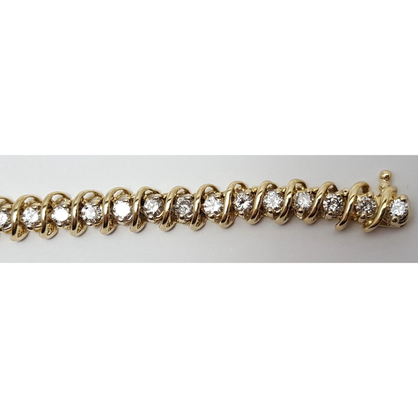 14K Solid Yellow Gold Diamond Tennis Link Bracelet