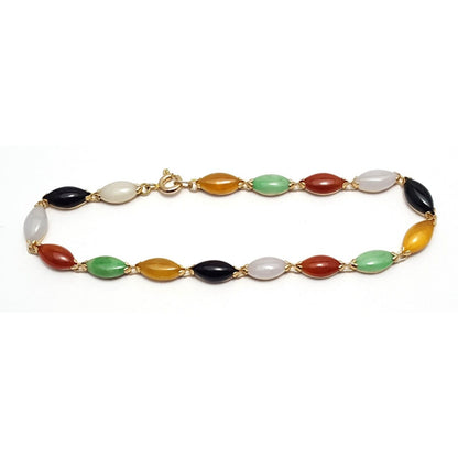 14K Solid Yellow Gold Multi Color Gemstone Link Bracelet