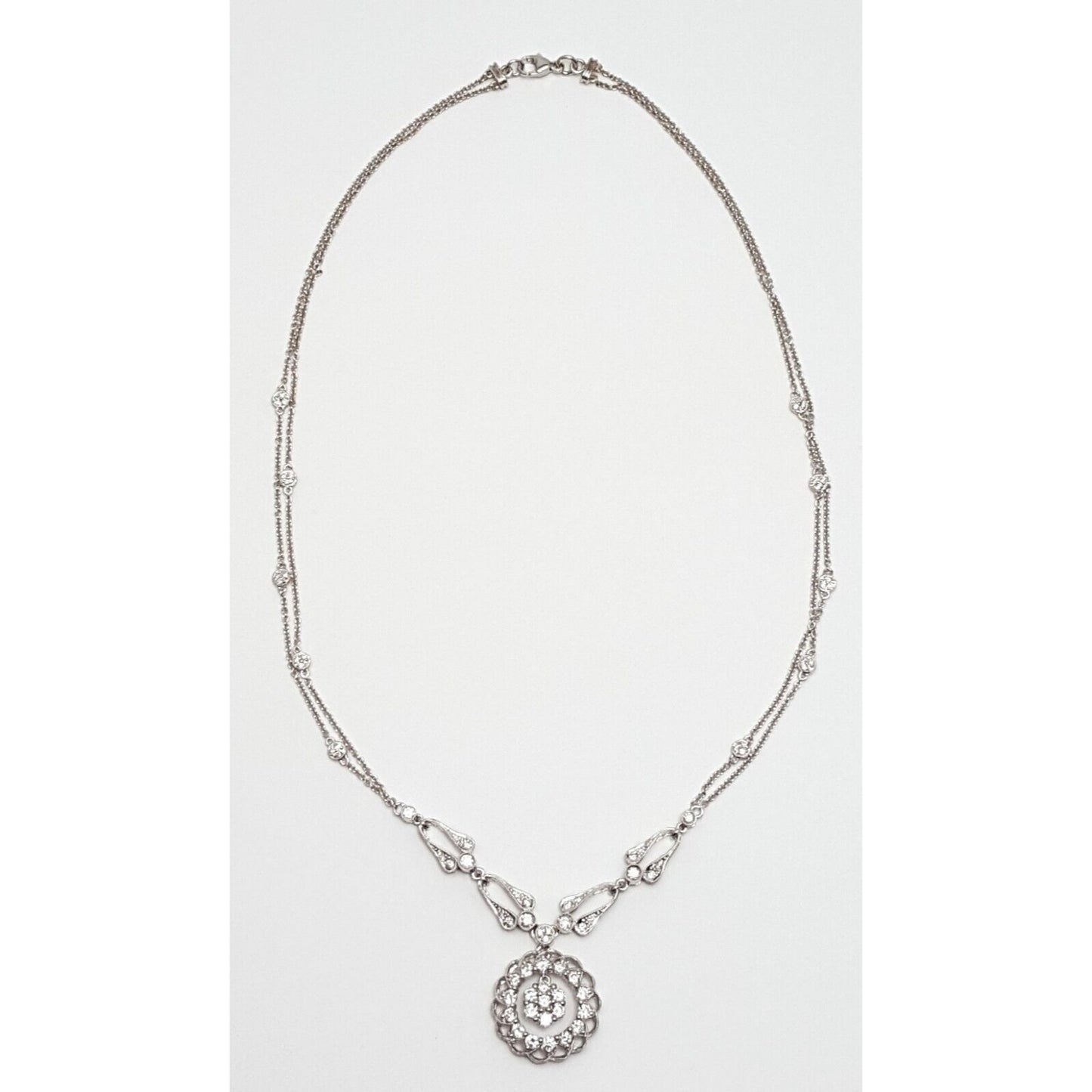 18K White Gold Round Diamond Cable Link Chain Necklace