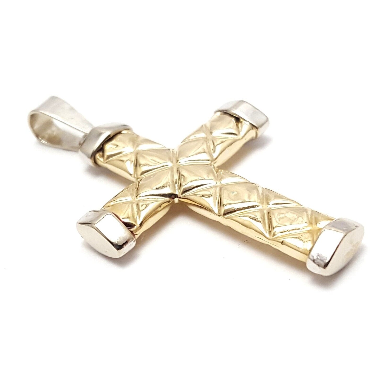 14K Solid Two Tone  Gold Puffy Cross Charm Pendant