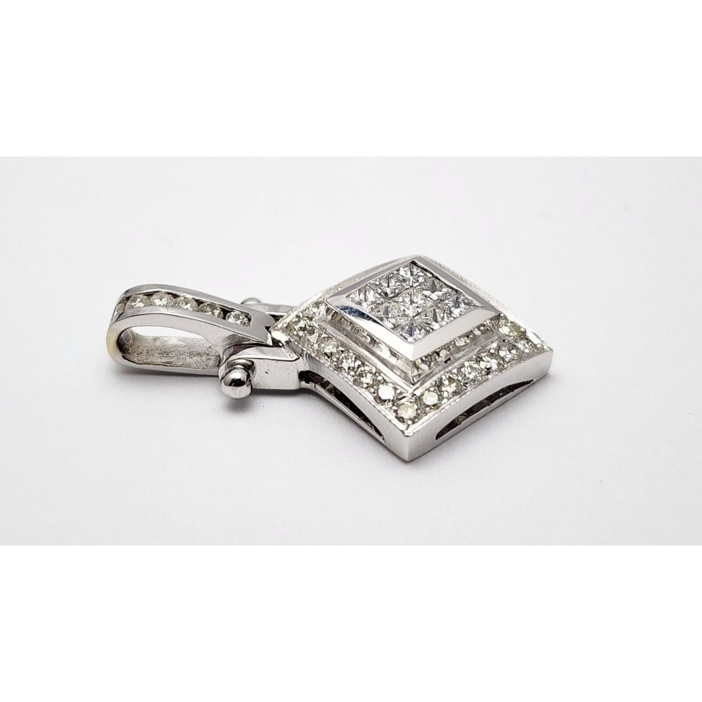 14K Solid White Gold Rhombus Diamond Charm Pendant