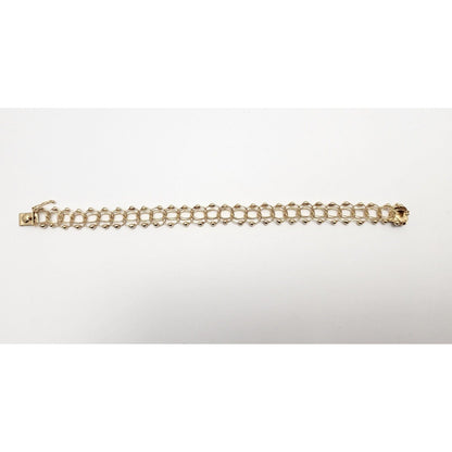 14K Yellow Gold Double Link Bead Ball Charm Bracelet