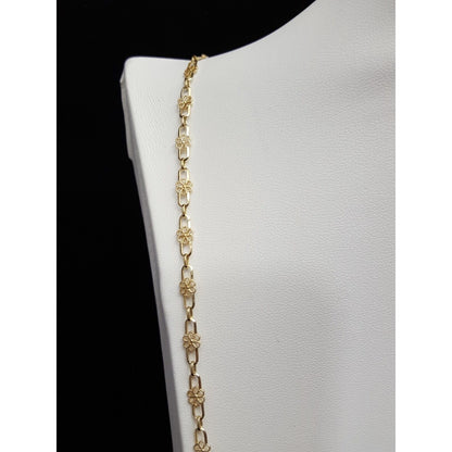 18K Yellow Gold Semper Designer Extra Long Flower Link Chain Necklace