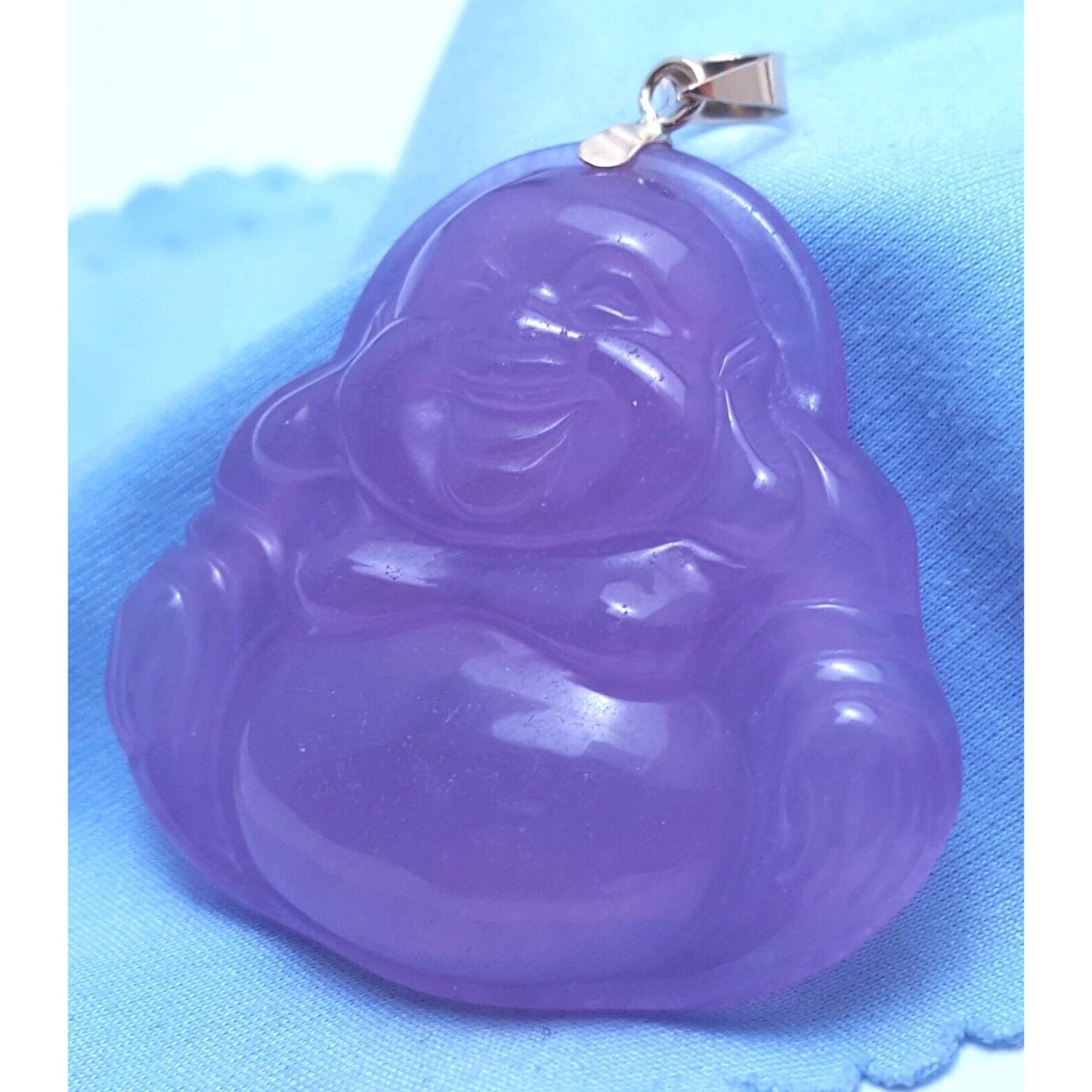 14K Yellow Gold Large Sized Purple Jade Buddha Charm Pendant