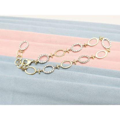 14K Two Tone Gold Oval Link Resizable CZ Bracelet