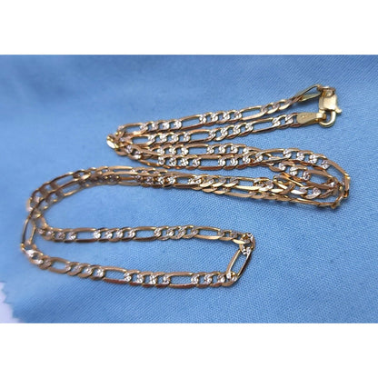 14K Two Tone Gold Diamond Cut Figaro Link Chain Necklace