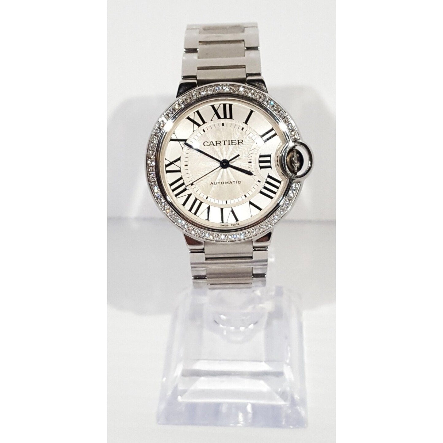 Cartier Ballon Bleu 36mm Diamond Bezel Stainless Steel Automatic 4372 W4BB0024